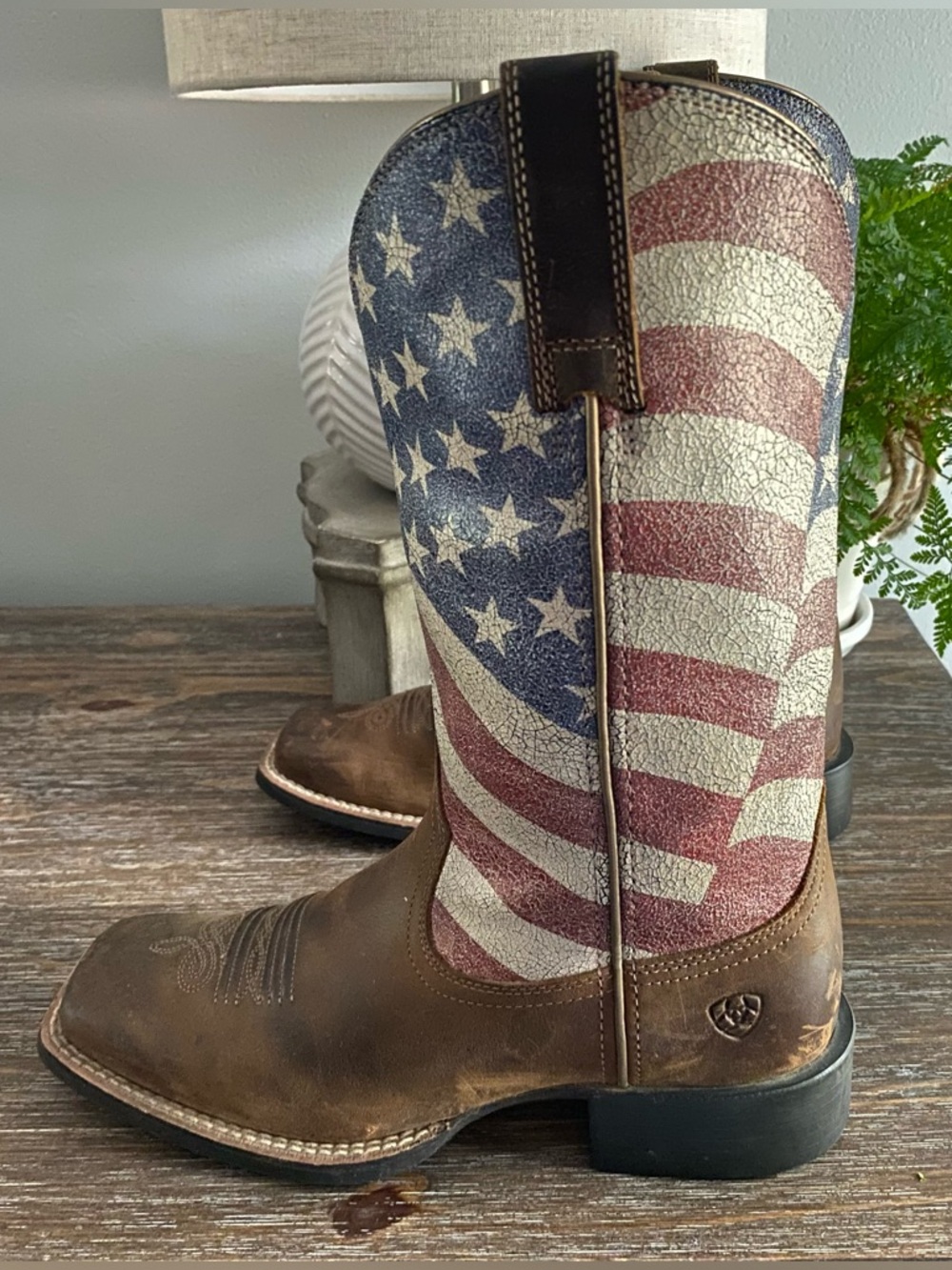 Ariat Level Up Patriot Leather Western Cowgirl Cowboy Boots American Flag 6.5B - Picture 3 of 14